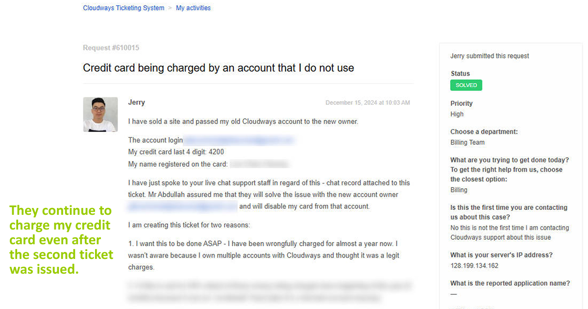Cloudways billing support record Cloudways billing support record